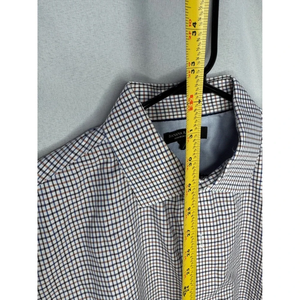 Banana Republic Mens Non-Iron Slim Fit Tattersall Check Button Down Shirt Blue M
